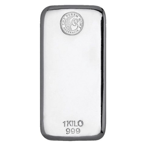 1 kg sztabka srebra Perth Mint – odlewana srebrna sztabka inwestycyjna próby 999 z logo łabędzia 1 kg sztabka srebra Perth Mint – odlewana srebrna sztabka inwestycyjna próby 999 z logo łabędzia