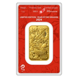 1 oz Rok Smoka Złota Sztabka | Argor-Heraeus | 2024