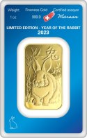 Złota sztabka 1 oz Rok Królika 2023 Argor-Heraeus – blister CertiCard, złoto inwestycyjne próby 999.9
