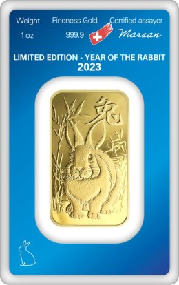 Złota sztabka 1 oz Rok Królika 2023 Argor-Heraeus – blister CertiCard, złoto inwestycyjne próby 999.9