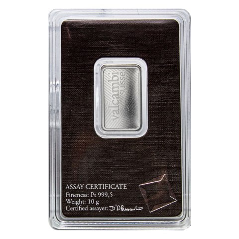 10-gramowa Platynowa Sztabka Valcambi 10-gramowa Platynowa Sztabka Valcambi
