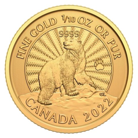 1/10 Uncji Majestic Polar Bear Złota Moneta | 2022
