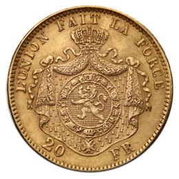 20 Franków Belgia Leopold II Złota Moneta | 1876 - 1882