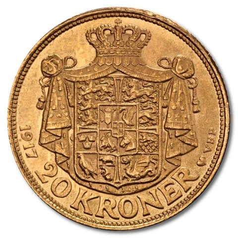 Złota moneta 20 Koron Chrystian X Dania 1913–1917 Złota moneta 20 Koron Chrystian X Dania 1913–1917