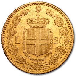 20 Lirów Włochy Umberto I Złota Moneta | 1879 - 1897