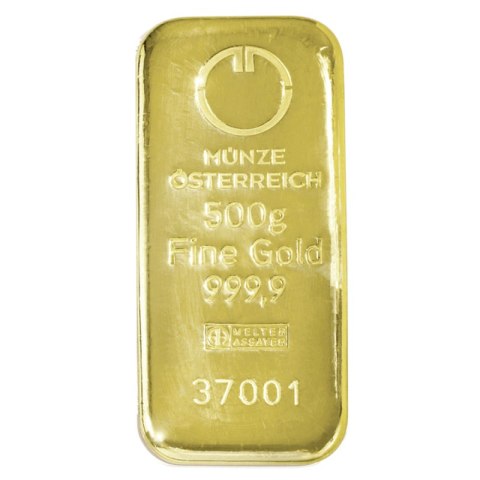 500g Złota Sztabka Mennica Austriacka – odlewana z certyfikatem