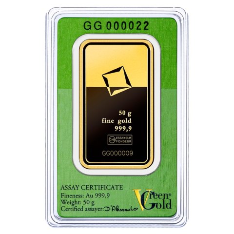 50g Złota Sztabka Valcambi | Green Gold 50g Złota Sztabka Valcambi | Green Gold