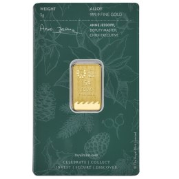 5g Złota Sztabka Wesołych Świąt – edycja świąteczna The Royal Mint, złoto 999,9, blister z certyfikatem