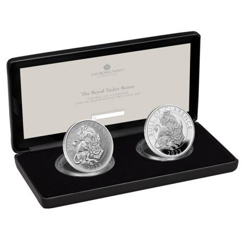 Zestaw dwóch monet 1 oz Tudor Beasts The Bull of Clarence Srebrna Moneta | Proof | 2023 Zestaw dwóch monet 1 oz Tudor Beasts The Bull of Clarence Srebrna Moneta | Proof | 2023