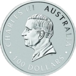 1 oz Australijski Kangur Platynowa Moneta 2025 – przód z wizerunkiem Króla Karola III