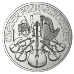 1 oz Filharmonicy Wiedeńscy Platynowa Moneta 2025 – detal awersu z organami Musikverein"