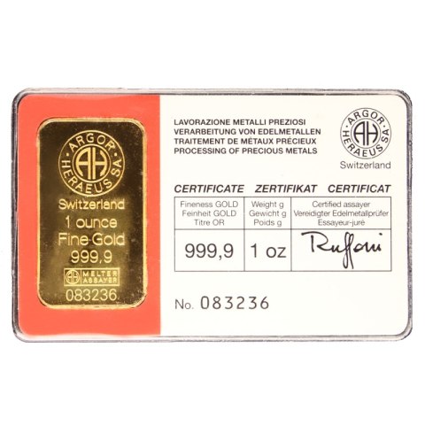 1 oz Gold Bar | Argor-Heraeus | 2nd choice 1 oz Gold Bar | Argor-Heraeus | 2nd choice