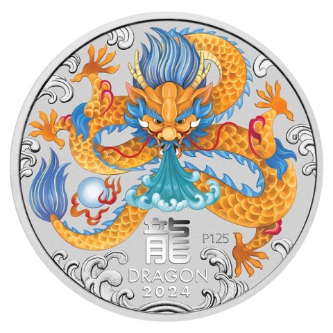 1 oz Lunar III Rok Smoka Srebrna Moneta | 2024 | Kolorowana