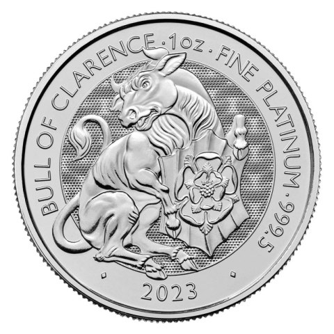 Rewers monety 1 oz The Bull of Clarence 2023 – byk Tudorów Rewers monety 1 oz The Bull of Clarence 2023 – byk Tudorów