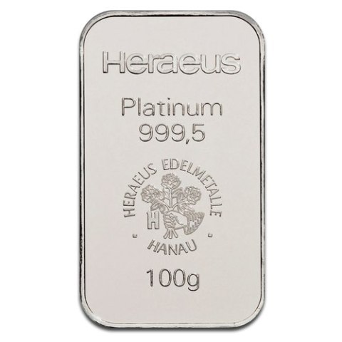Alt 1: 100 g sztabka platyny Heraeus – platyna 999,5 z numerem seryjnym Alt 1: 100 g sztabka platyny Heraeus – platyna 999,5 z numerem seryjnym