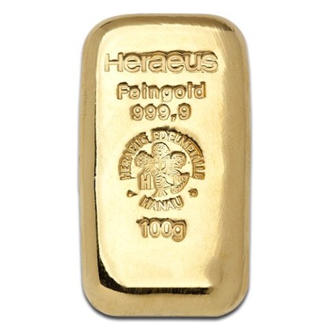 100g Złota Sztabka Odlewana | Heraeus 100g Złota Sztabka Odlewana | Heraeus