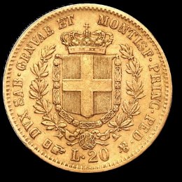 20 Lirów Włochy Sardynia Wiktor Emanuel II Złota Moneta | 1850 - 1861