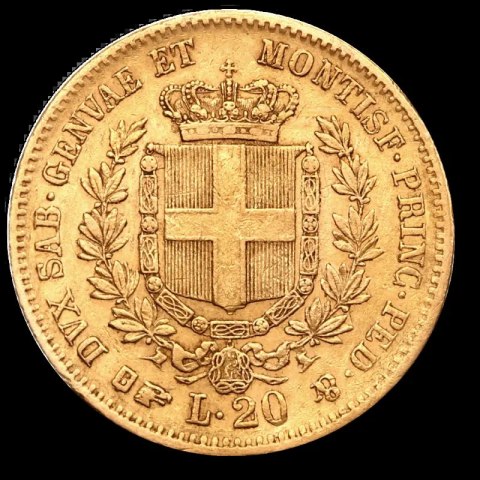 20 Lirów Włochy Sardynia Wiktor Emanuel II Złota Moneta | 1850 - 1861 20 Lirów Włochy Sardynia Wiktor Emanuel II Złota Moneta | 1850 - 1861
