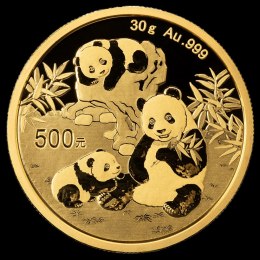 Złota moneta 30g Chińska Panda 2025 - inwestycyjna moneta bulionowa, złoto 999/1000, w woreczku ochronnym.