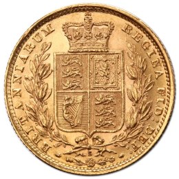 Suweren Królowa Wiktoria Rewers Tarcza Złota Moneta | 1871 - 1887