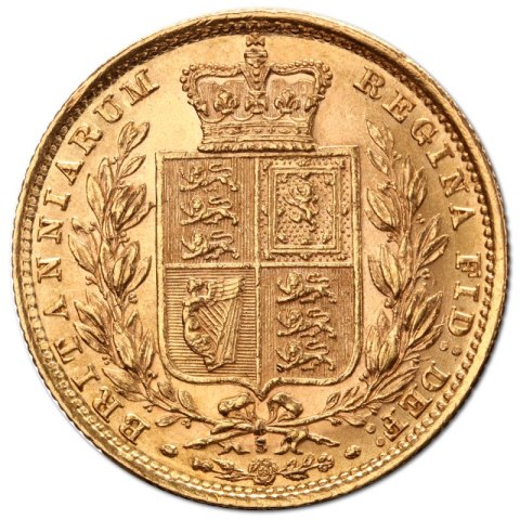 Suweren Królowa Wiktoria Rewers Tarcza Złota Moneta | 1871 - 1887 Suweren Królowa Wiktoria Rewers Tarcza Złota Moneta | 1871 - 1887
