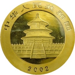 1 oz Chińska Panda 2002 złota moneta – awers ze Świątynią Nieba