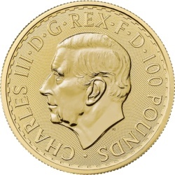 1 oz Britannia 2026 złota moneta z wizerunkiem Karola III w kapslu ochronnym