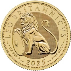 1 oz Brytyjski Lew 2025 złota moneta – awers w kapslu ochronnym