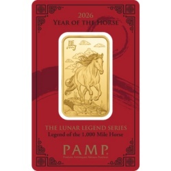 Złota sztabka 1 oz PAMP Suisse – Rok Konia (1000 miles) 2026