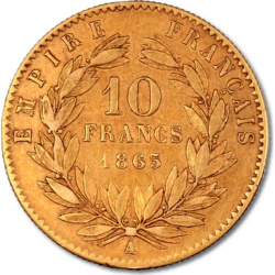 Złota moneta 10 Franków Napoleon III z koroną z lat 1854–1869