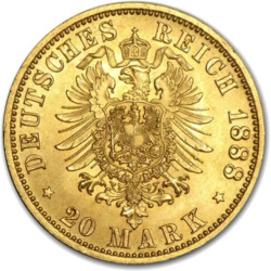 Złota moneta pruska 10 Marek z 1888 roku w kapslu ochronnym Złota moneta pruska 10 Marek z 1888 roku w kapslu ochronnym