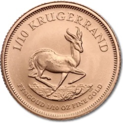 1/10 oz Złoty Krugerrand mieszane roczniki – awers w kapslu ochronnym 1/10 oz Złoty Krugerrand mieszane roczniki – awers w kapslu ochronnym