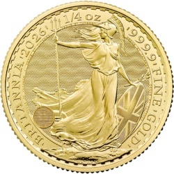 1/4 oz Britannia 2026 złota moneta z wizerunkiem Karola III w kapslu ochronnym