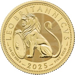 1-4 oz Brytyjski Lew 2025 złota moneta – awers w kapslu ochronnym