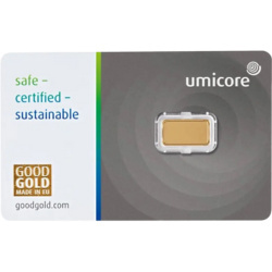 1g Złota Sztabka Umicore – inwestycyjna sztabka złota 999.9, producent Umicore, Belgia 1g Złota Sztabka Umicore – inwestycyjna sztabka złota 999.9, producent Umicore, Belgia