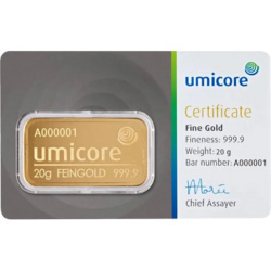 20g Złota Sztabka Umicore – złoto próby 999.9, belgijska sztabka inwestycyjna, certyfikowana przez LBMA 20g Złota Sztabka Umicore – złoto próby 999.9, belgijska sztabka inwestycyjna, certyfikowana przez LBMA