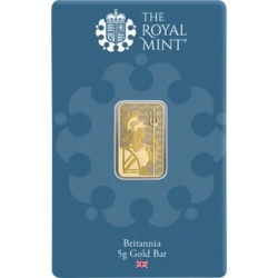 5g Britannia sztabka złota Royal Mint – czyste złoto 999,9 w blistrze z wizerunkiem Britanni