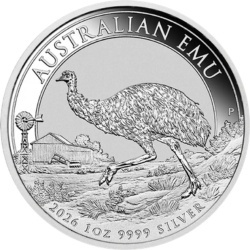 1 oz Emu Perth Mint Srebrna Moneta 2026 awers z Karolem III
