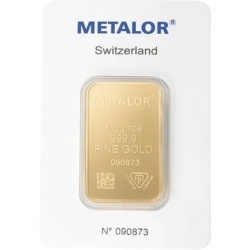 1 oz złota sztabka Metalor próba 999,9 w oryginalnym blistrze