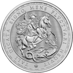 Srebrna moneta 1 oz Św. Jerzy i Smok 2026, The Royal Mint, awers i rewers w kapslu ochronnym