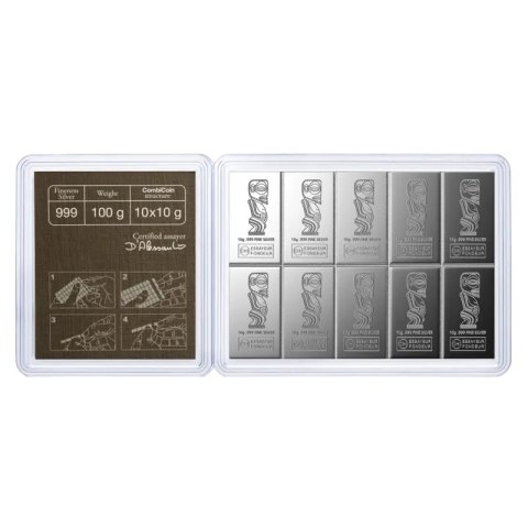 10 x 10 gr CombiCoin Srebrna Sztabka Moneta | Valcambi