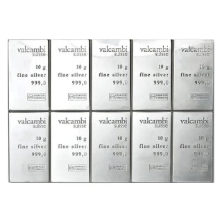 10 x 10g Srebrna Sztabka | CombiBar® | Valcambi