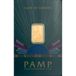 Sztabka PAMP Lady of Liberty 2,5 g w blistrze CertiPAMP z kartą certyfikacyjną w stylu Art Deco