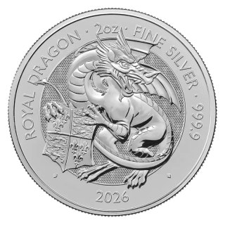 2 oz Bestie Tudorów Royal Dragon Srebrna Moneta | 2026