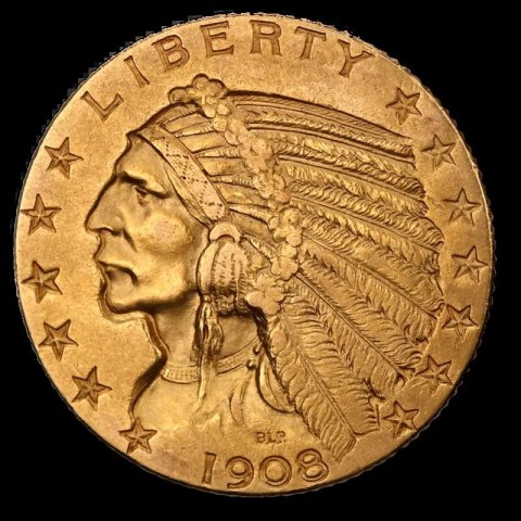 5 Dolarów "Indian Head" Złota Moneta | 1908-1929