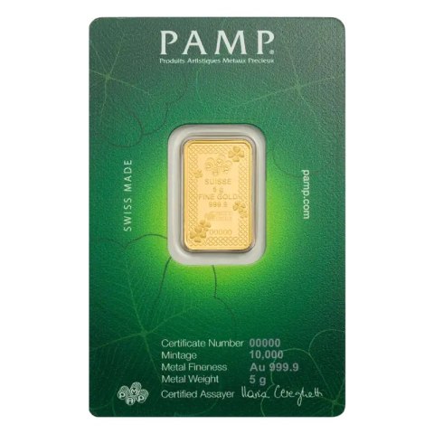 5g Złota Sztabka | PAMP | Portafortuna - Trifoglio a quattro foglie