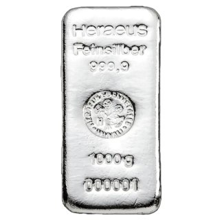 Heraeus 1 kg Srebrna Sztabka Odlewana