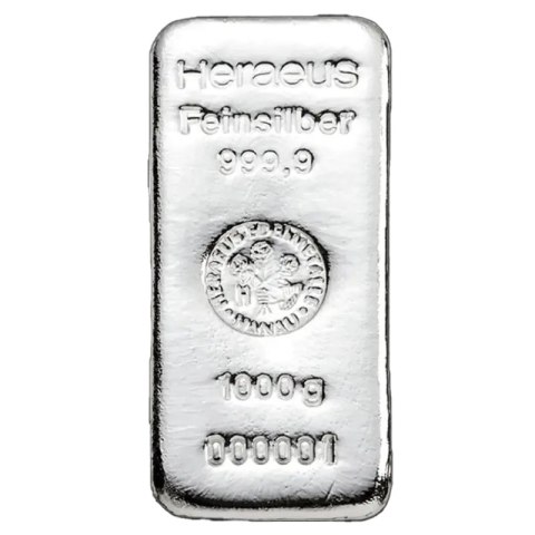 Heraeus 1 kg Srebrna Sztabka Odlewana