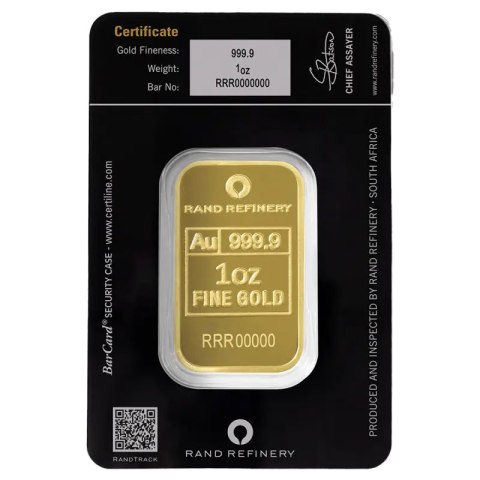 1 oz Złota Sztabka | Loxodonta Africana | Rand Refinery | QR Code