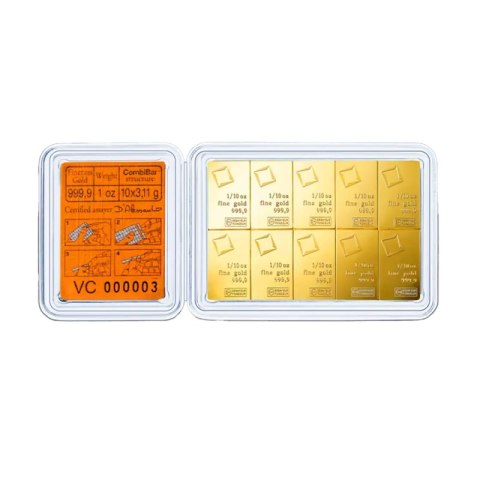 10 x 1/10 oz CombiBar® Złota Sztabka | Valcambi